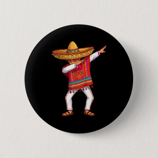 Mexicaanse jongen dabbing poncho grappig cinco de ronde button 5,7 cm (Voorkant)