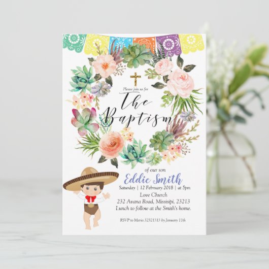 Mexicaanse Jongen Doop Uitnodigingskaart Kaart (Staand voorkant)