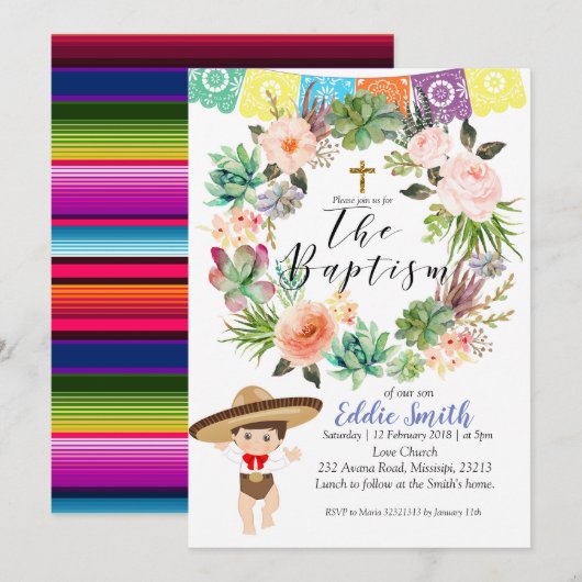 Mexicaanse Jongen Doop Uitnodigingskaart Kaart (Voorkant / Achterkant)