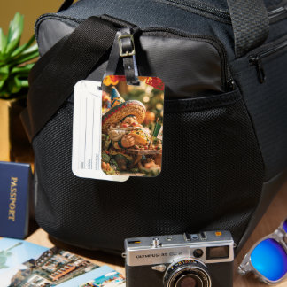 Mexicaanse kabouter met een sombrero die een taco  bagagelabel