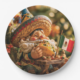 Mexicaanse kabouter met een sombrero die een taco  papieren bordje