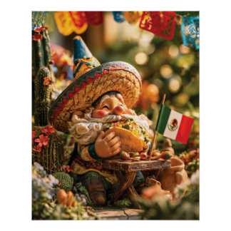 Mexicaanse kabouter met een sombrero die een taco  perfect poster