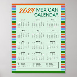 Mexicaanse kalender 2024 met Feestdagen | PDF down Poster