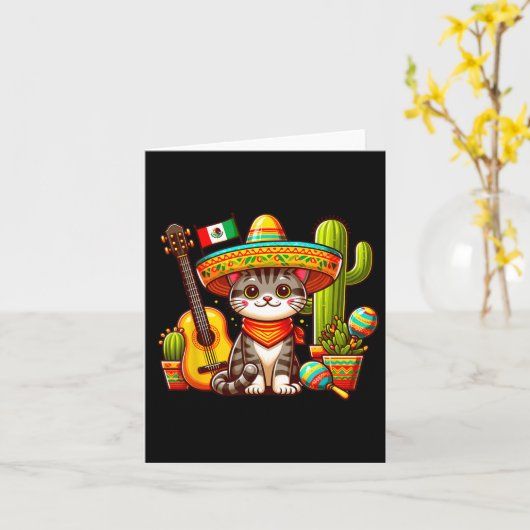 Mexicaanse kat Cinco de Mayo Kitten Let's Fiesta V Kaart (Gele Bloem)