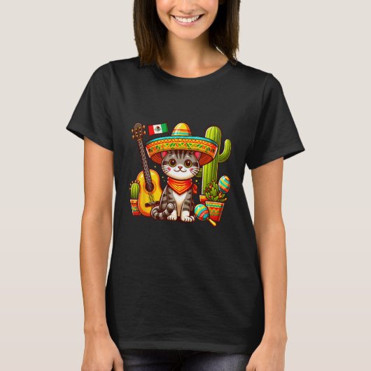 Mexicaanse kat Cinco de Mayo Kitten Let's Fiesta V T-shirt (Voorkant)