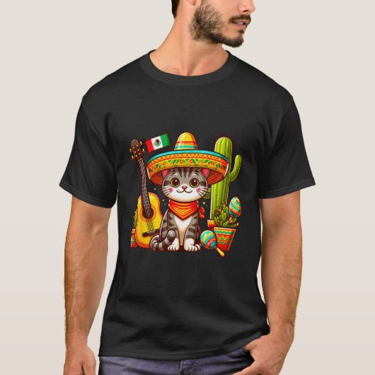 Mexicaanse kat Cinco de Mayo Kitten Let's Fiesta V T-shirt (Voorkant)
