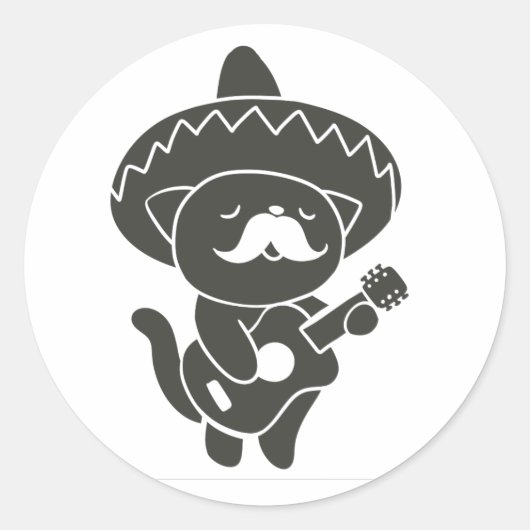 Mexicaanse kat met gitaar - Kies achtergrondkleur Ronde Sticker (Voorkant)