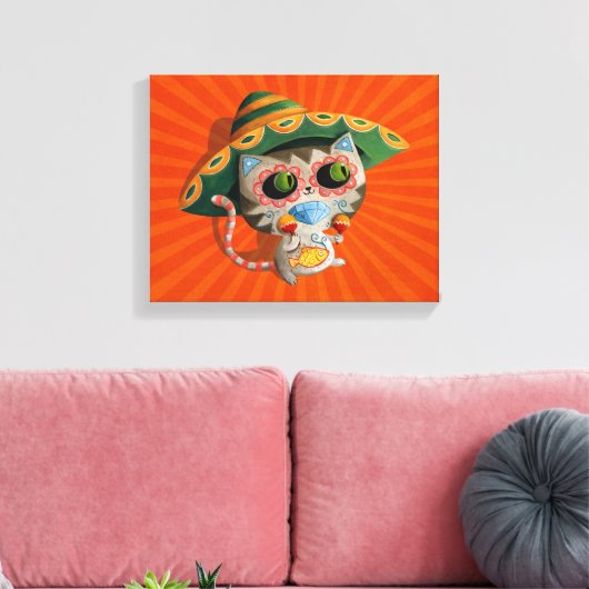 Mexicaanse Kat met Sombrero Canvas Afdruk (Insitu (Woonkamer))