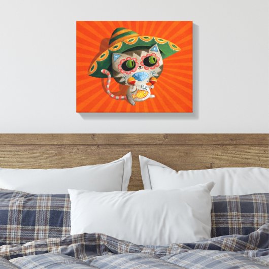 Mexicaanse Kat met Sombrero Canvas Afdruk (Insitu (Slaapkamer))