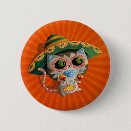 Mexicaanse kat met Sombrero Ronde Button 5,7 Cm