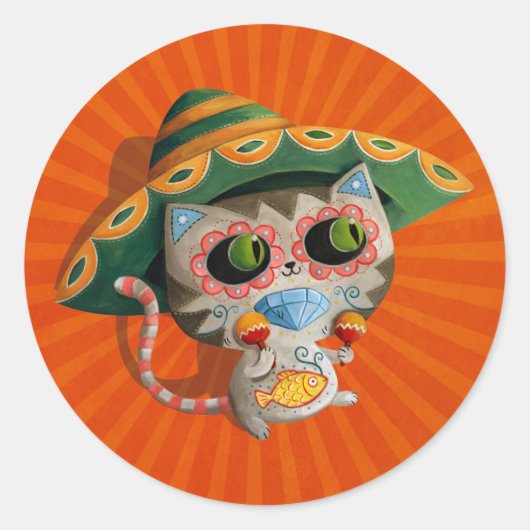 Mexicaanse Kat met Sombrero Ronde Sticker (Voorkant)