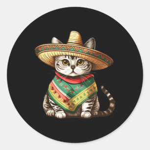 Mexicaanse kat met sombrerohoed en poncho Cinco Ronde Sticker