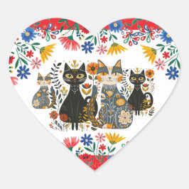 Mexicaanse katten en bloemen, hart sticker