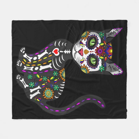 Mexicaanse kattenhalloween dag van de dood fleece deken (Voorkant (Horizontaal))