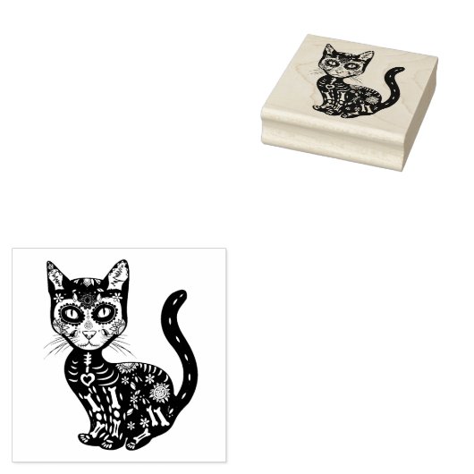 Mexicaanse kattenhalloween dag van de dood rubberstempel (Gestempeld)
