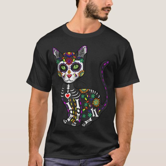 Mexicaanse kattenhalloween dag van de dood t-shirt (Voorkant)