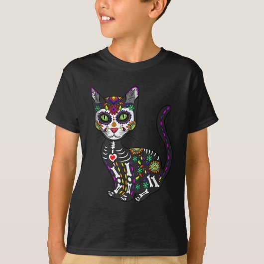 Mexicaanse kattenhalloween dag van de dood t-shirt (Voorkant)