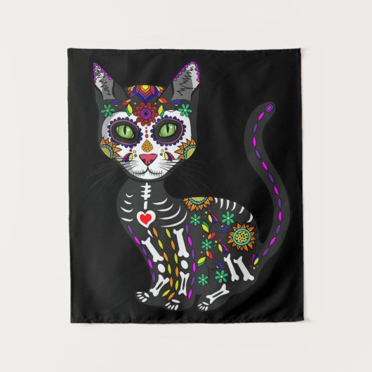 Mexicaanse kattenhalloween dag van de dood wandkleed (Voorkant)