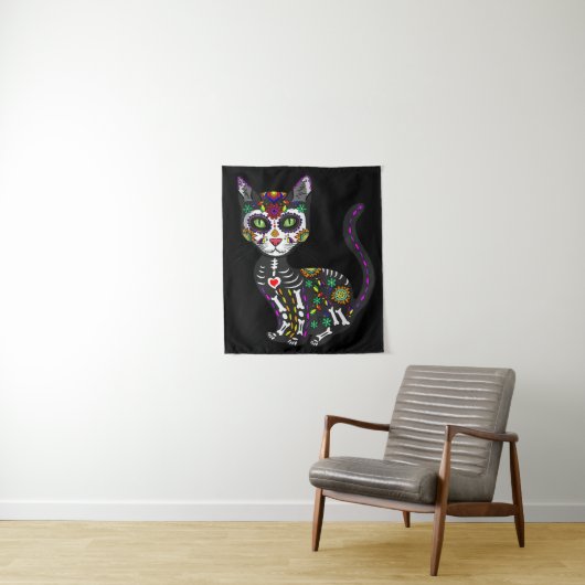 Mexicaanse kattenhalloween dag van de dood wandkleed (In situ)