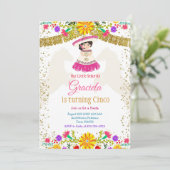 Mexicaanse kleurrijke bloemen met gouden glitter kaart (Staand voorkant)