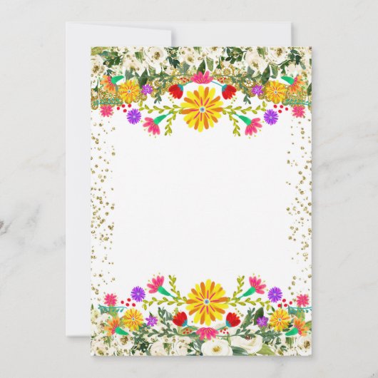 Mexicaanse kleurrijke bloemen met gouden glitter kaart (Achterkant)
