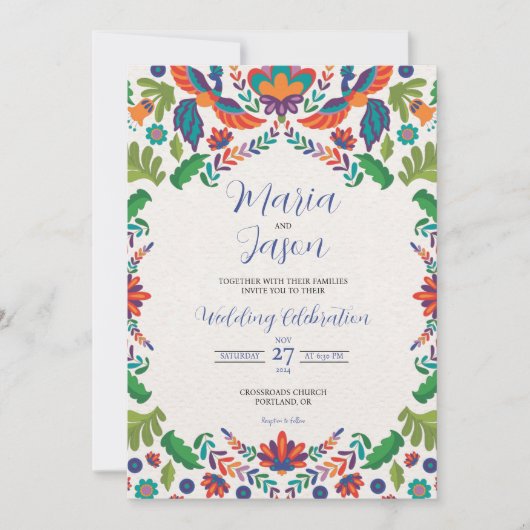 Mexicaanse kleurrijke botanische esthetische boda  kaart (Voorkant)