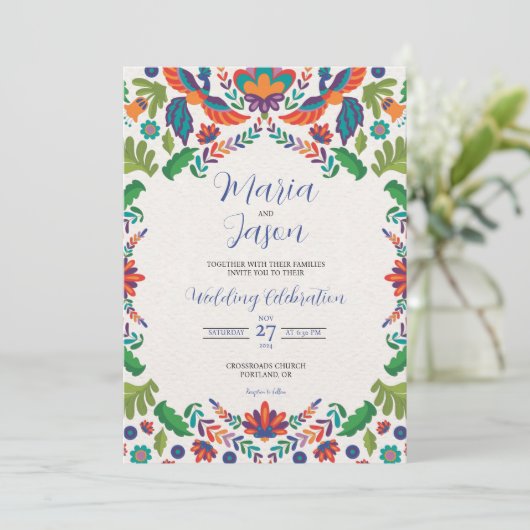 Mexicaanse kleurrijke botanische esthetische boda  kaart (Staand voorkant)