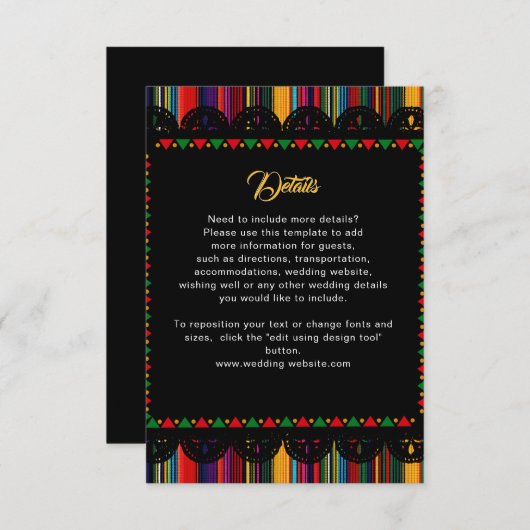 Mexicaanse kleurrijke bruiloft details informatiekaartje (Voorkant / Achterkant)