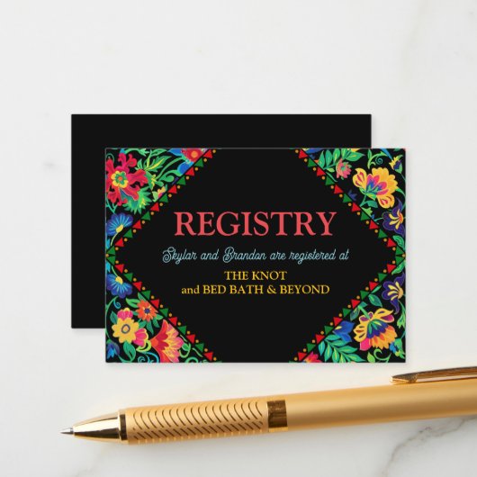 Mexicaanse kleurrijke bruiloft register informatiekaartje (Voorkant / Achterkant in situ)