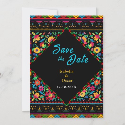 Mexicaanse kleurrijke bruiloft save the date (Voorkant)
