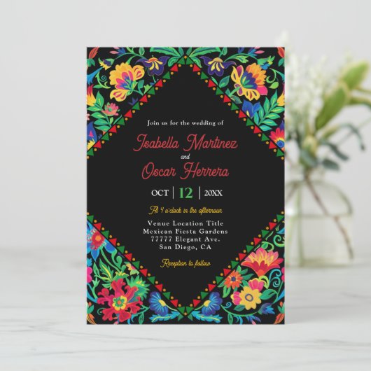 Mexicaanse kleurrijke fiesta bruiloft uitnodiging (Staand voorkant)