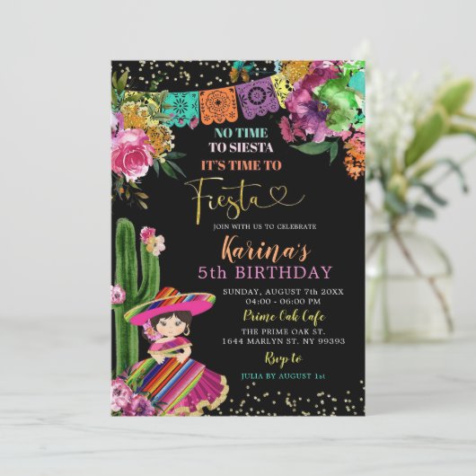 Mexicaanse kleurrijke Fiesta Floral 5e verjaardag Kaart (Staand voorkant)