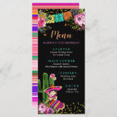 Mexicaanse kleurrijke Fiesta Floral Verjaardag Menu (Voorkant / Achterkant)