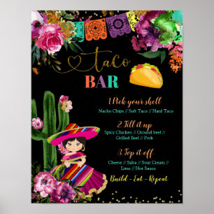 Mexicaanse kleurrijke Fiesta Floral Verjaardag Tac Poster
