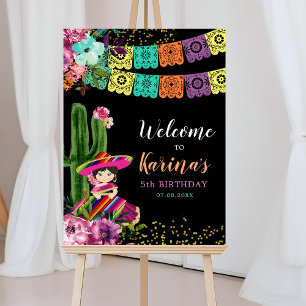Mexicaanse kleurrijke Fiesta Floral Verjaardag Wel Poster