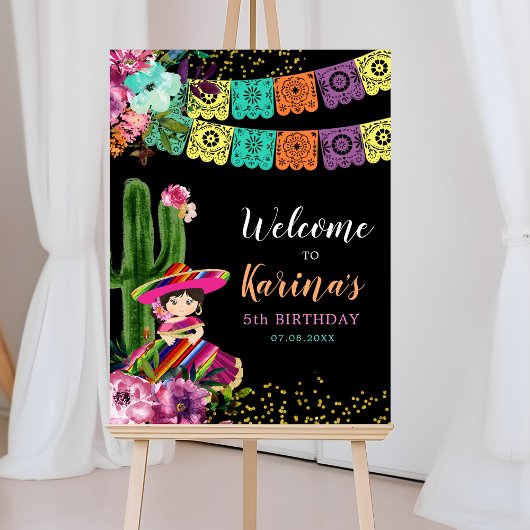 Mexicaanse kleurrijke Fiesta Floral Verjaardag Wel Poster