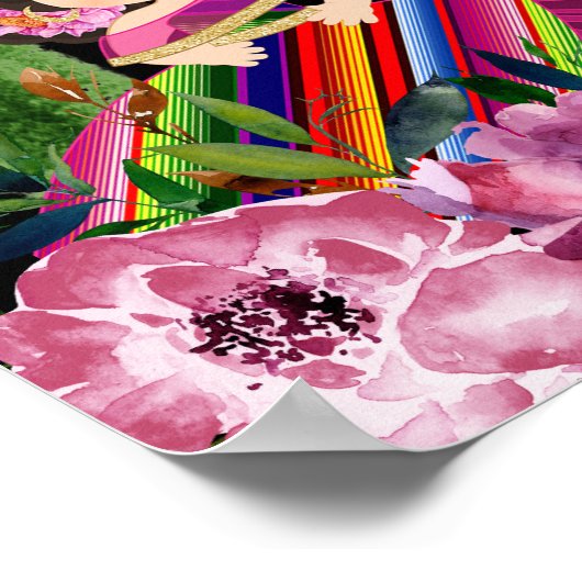 Mexicaanse kleurrijke Fiesta Floral Verjaardag Wel Poster (Hoek)