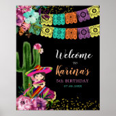 Mexicaanse kleurrijke Fiesta Floral Verjaardag Wel Poster (Voorkant)