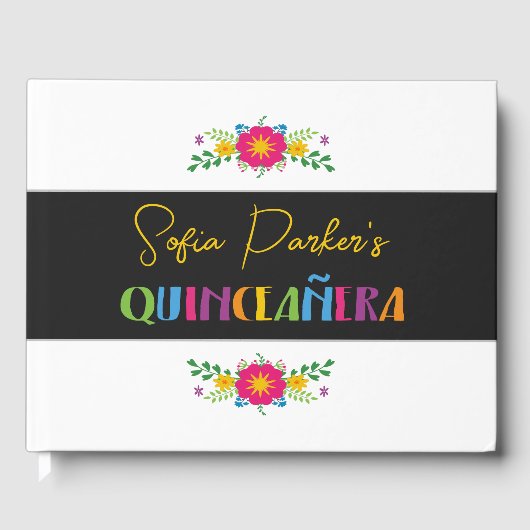 Mexicaanse kleurrijke Fiesta Quinceañera bloemen Gastenboek (Voorkant)