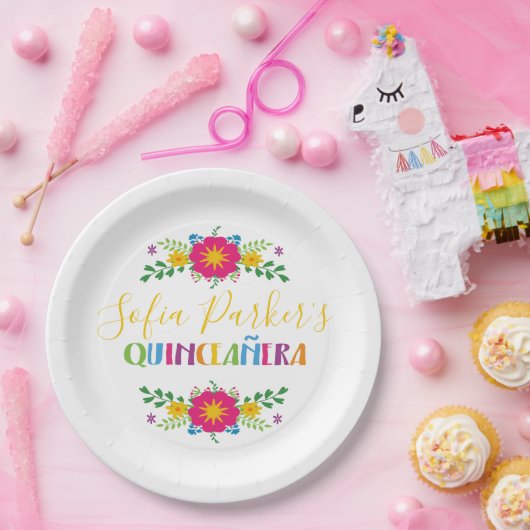Mexicaanse kleurrijke Fiesta Quinceañera Papieren Bordje (Feest)