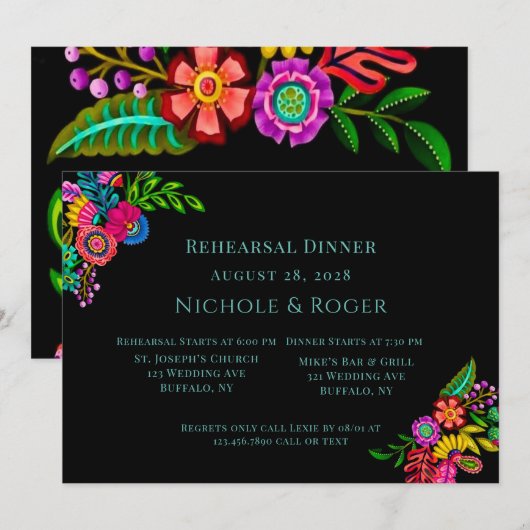 Mexicaanse kleurrijke Flora bruiloft repetitie din Kaart (Voorkant / Achterkant)