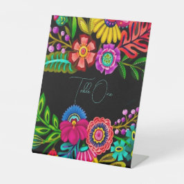 Mexicaanse Kleurrijke Flora Bruiloft Tafelnummers Reclamebord Met Voetstuk
