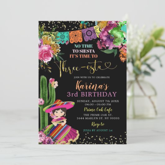 Mexicaanse kleurrijke Floral 3e verjaardag Kaart (Staand voorkant)