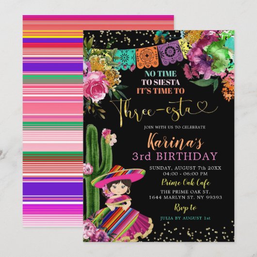 Mexicaanse kleurrijke Floral 3e verjaardag Kaart (Voorkant / Achterkant)