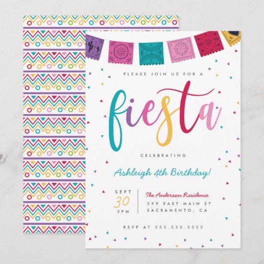 Mexicaanse kleurrijke script Fiesta Kinderen verja Kaart (Voorkant / Achterkant)