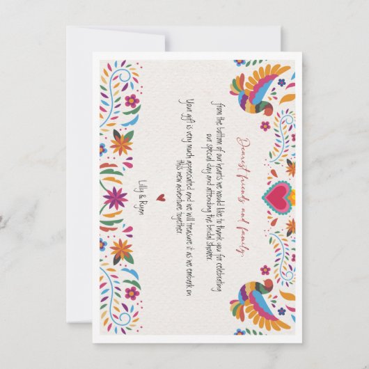 Mexicaanse kleurrijke vogel bruids dank u notitiekaartje (Achterkant)