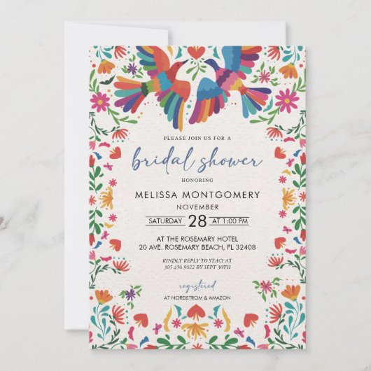 Mexicaanse kleurrijke vogel bruids douche uitnodig kaart (Voorkant)