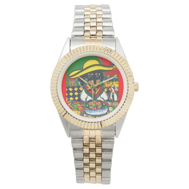 MEXICAANSE KOK DACHSHOND  HORLOGE (Voorkant)