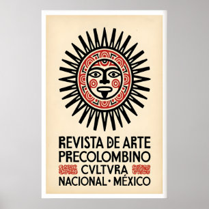 Mexicaanse Kunstprint Pre-Columbiaans Zonmasker - Poster