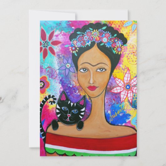 MEXICAANSE LADY EN HAAR KAT-INVITATIES KAART (Voorkant)